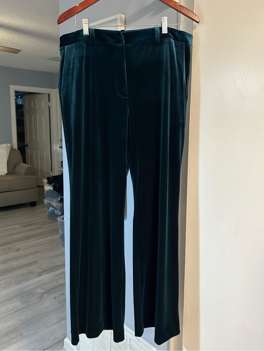 Alex Marie Women’s Size 16 Kelly Velvet Emerald Green Wide Leg Dress Pants NWT